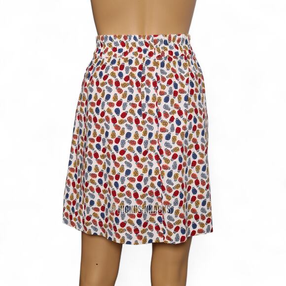 Loft Linen Blend Pineapple Print Pull On Skirt With Pockets White Multi Size M - Picture 5 of 8